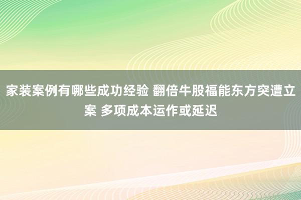 家装案例有哪些成功经验 翻倍牛股福能东方突遭立案 多项成本运作或延迟