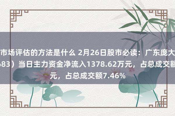 市场评估的方法是什么 2月26日股市必读：广东庞大（002683）当日主力资金净流入1378.62万元，占总成交额7.46%