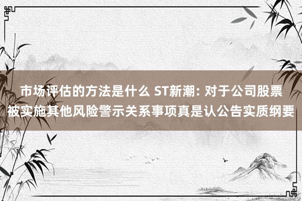 市场评估的方法是什么 ST新潮: 对于公司股票被实施其他风险警示关系事项真是认公告实质纲要