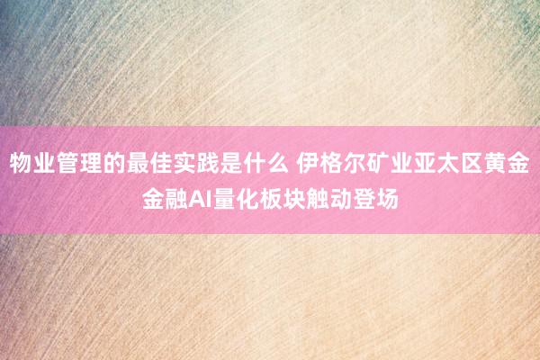 物业管理的最佳实践是什么 伊格尔矿业亚太区黄金金融AI量化板块触动登场