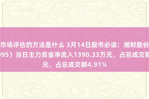 市场评估的方法是什么 3月14日股市必读：湘财股份（600095）当日主力资金净流入1390.33万元，占总成交额4.91%