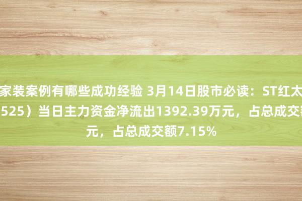 家装案例有哪些成功经验 3月14日股市必读：ST红太阳（000525）当日主力资金净流出1392.39万元，占总成交额7.15%