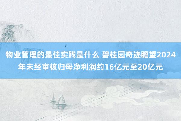 物业管理的最佳实践是什么 碧桂园奇迹瞻望2024年未经审核归母净利润约16亿元至20亿元