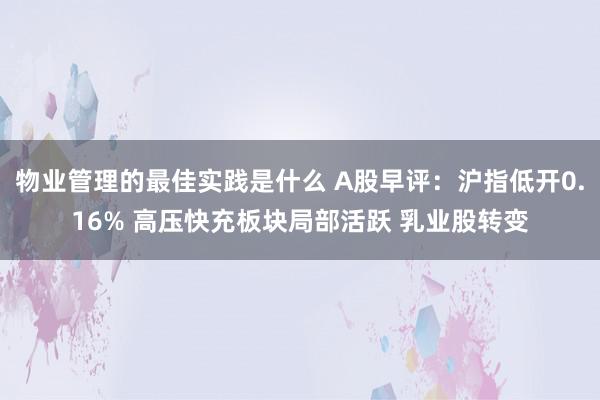 物业管理的最佳实践是什么 A股早评：沪指低开0.16% 高压快充板块局部活跃 乳业股转变